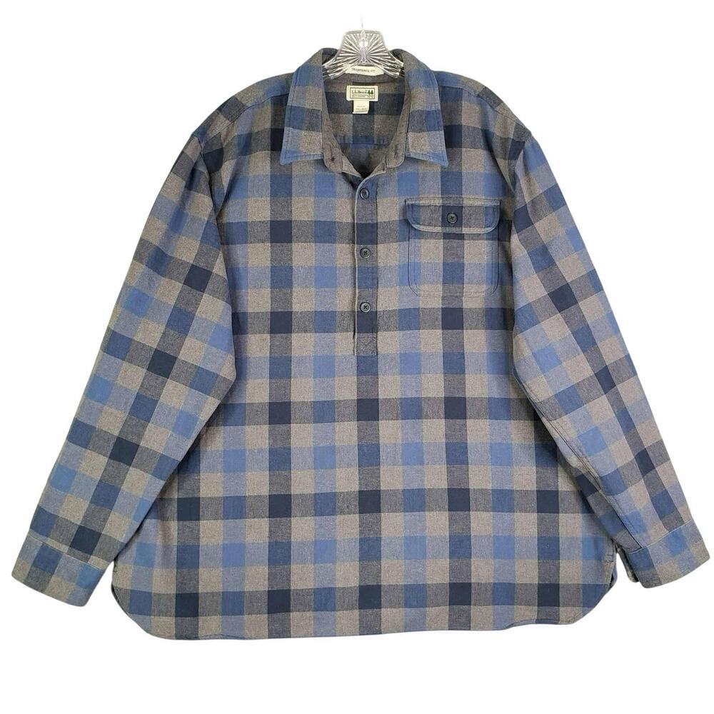 LL Bean Shirt Mens Gray Blue Plaid Flannel Long Sleeve Button Down Size XXL - Picture 2 of 10